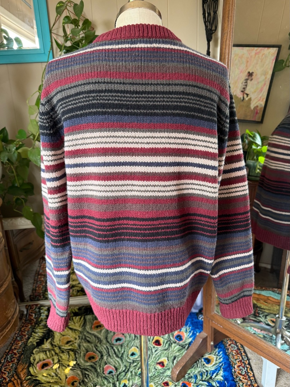 L.L. Bean 100% Lambs Wool Men's Multicolor Striped Sweater Size L - Picture 5 of 8
